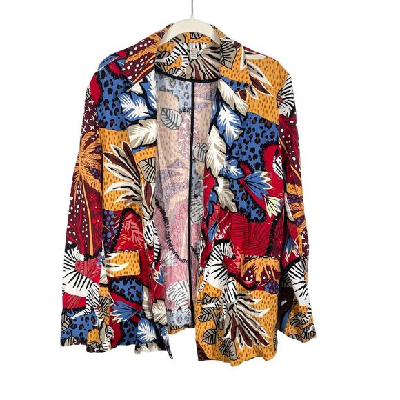 Blue Steel Brazil Animal Print Linen Blend Lightweight Blazer Jacket Size L - Picture 1 of 10